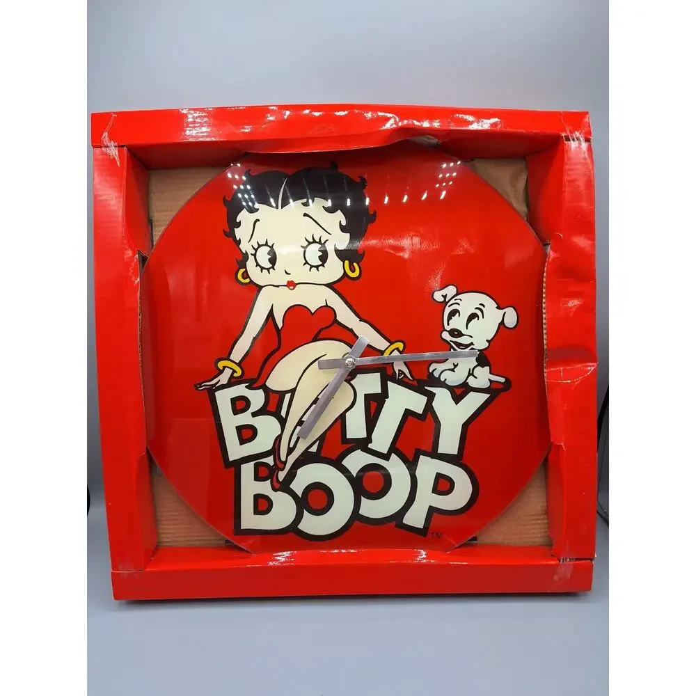 Betty Boop Red And White Glass Wall Clock 2009 Featuring Betty & Her Dog Tested